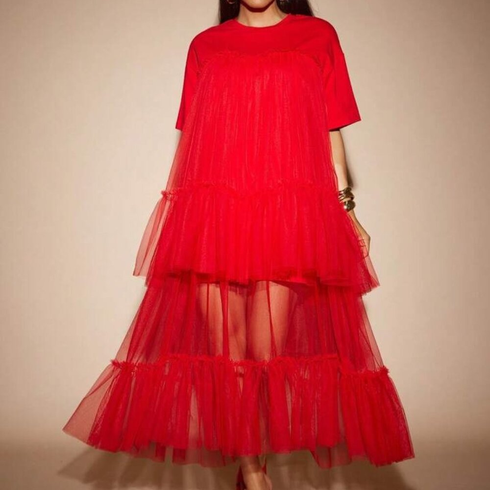 New Red See Through Long Dress Size M